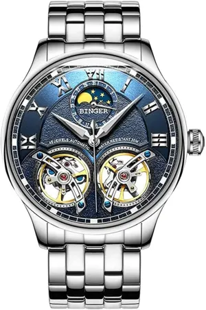 Watch Stainless Steel Band with Double Tourbillon MASTOP Luxury Mens scruple sizable Watches Skeleton Automatic Mechanical Wrist 