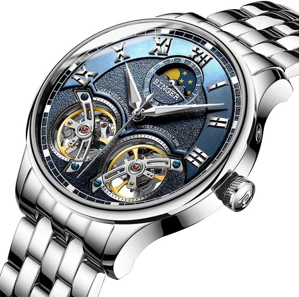 Watch Stainless Steel Band with Double Tourbillon MASTOP Luxury Mens scruple sizable Watches Skeleton Automatic Mechanical Wrist 