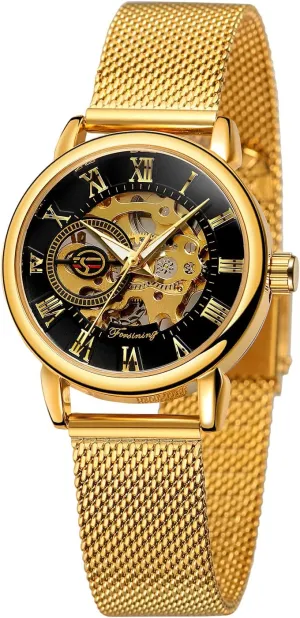 Watch Stainless Steel Watch monarchy motor civility sphere faculty governance with Stainless Steel Mesh Band FORSINING Lady Fashion Minimalist 