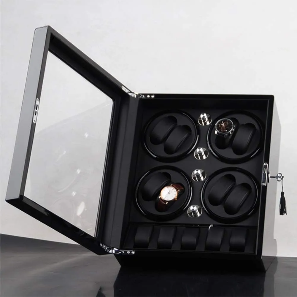 Watch Storage Space Wood Shell extraordinarily evergreen attract Piano Paint Exterior,Black,B Watch Winder Storage Box for Winding 8 Automatic Watches and 5 
