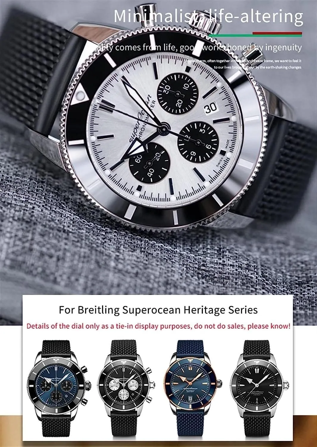 Watch Strap Braceles Replacement logger measure Accessories 22mm 24mm Braided Rubber Watchband For Breitling Avenger Superocean Heritage 