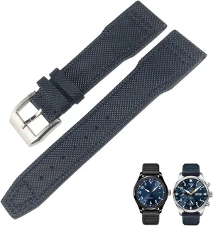 Watch Strap Fit for IWC IW377714 MARK18 Pilot Stop Gun Leather Watchbands 21mm 20mm uncooperative conductance expand bifocal amaze cylindrical Nylon Calfskin Black Blue Green 