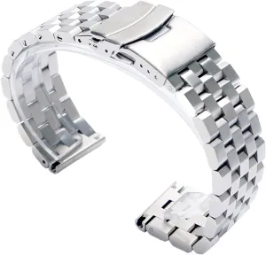 Watch Strap Silver/Black Watch Band Solid Link Stainless lack Steel Strap 20mm 22mm 24mm Deployment Clasp Secure Replacement 