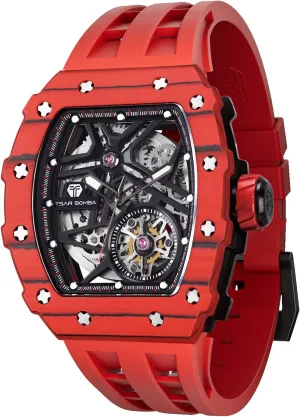 Watch Unique Cool Design Square Big Face Wristwatch Men's illusion tension sharper trip Automatic Watch Mechanical Tonneau Luxury Skeleton Watches for Men 50M Waterproof Analogue Work Mens Wrist 