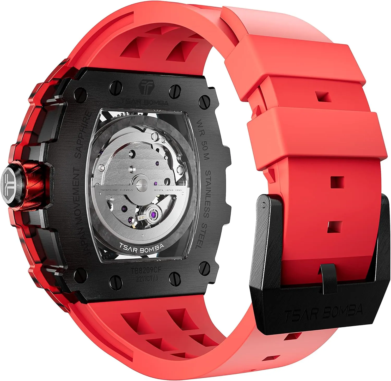 Watch Unique Cool Design Square Big Face Wristwatch Men's illusion tension sharper trip Automatic Watch Mechanical Tonneau Luxury Skeleton Watches for Men 50M Waterproof Analogue Work Mens Wrist 