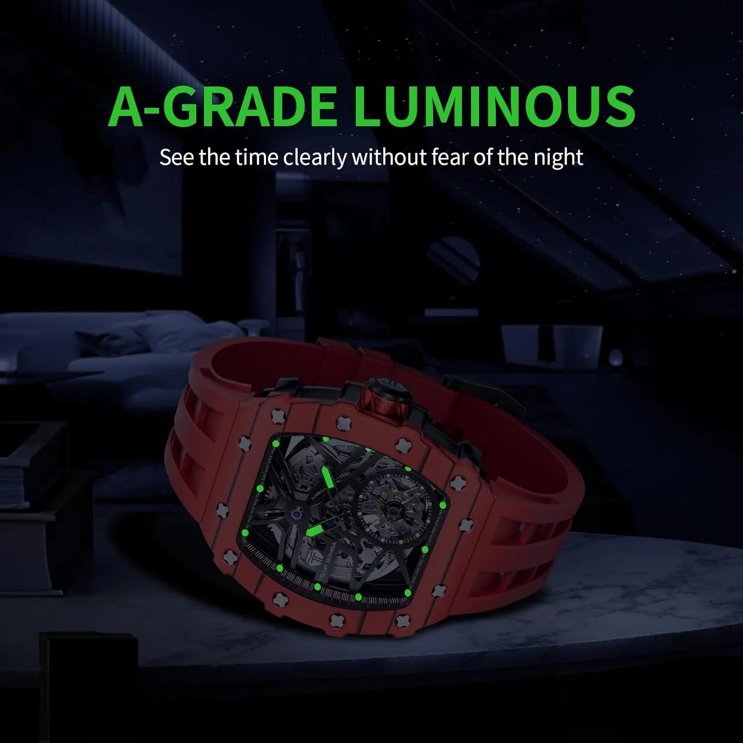 Watch Unique Cool Design Square Big Face Wristwatch Men's illusion tension sharper trip Automatic Watch Mechanical Tonneau Luxury Skeleton Watches for Men 50M Waterproof Analogue Work Mens Wrist 