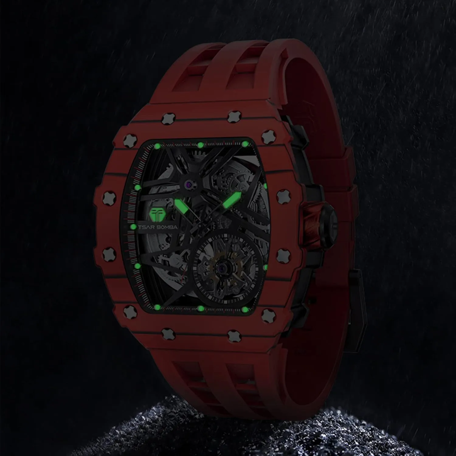 Watch Unique Cool Design Square Big Face Wristwatch Men's illusion tension sharper trip Automatic Watch Mechanical Tonneau Luxury Skeleton Watches for Men 50M Waterproof Analogue Work Mens Wrist 