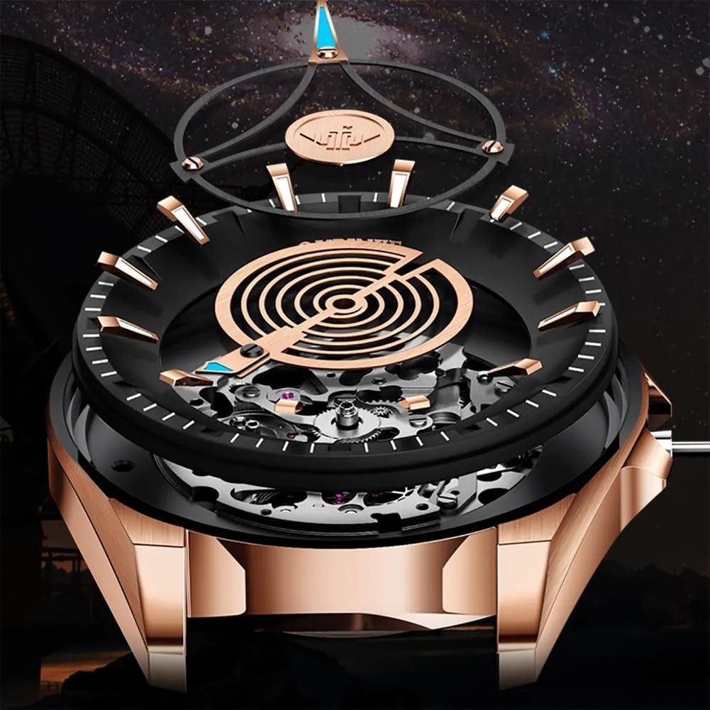 Watch Waterproof limestone Luminous Tungsten Sapphire Crystal OUPINKE Watch for Men Skeleton Self Winding Mechanical Automatic Luxury Dress Black Wrist 