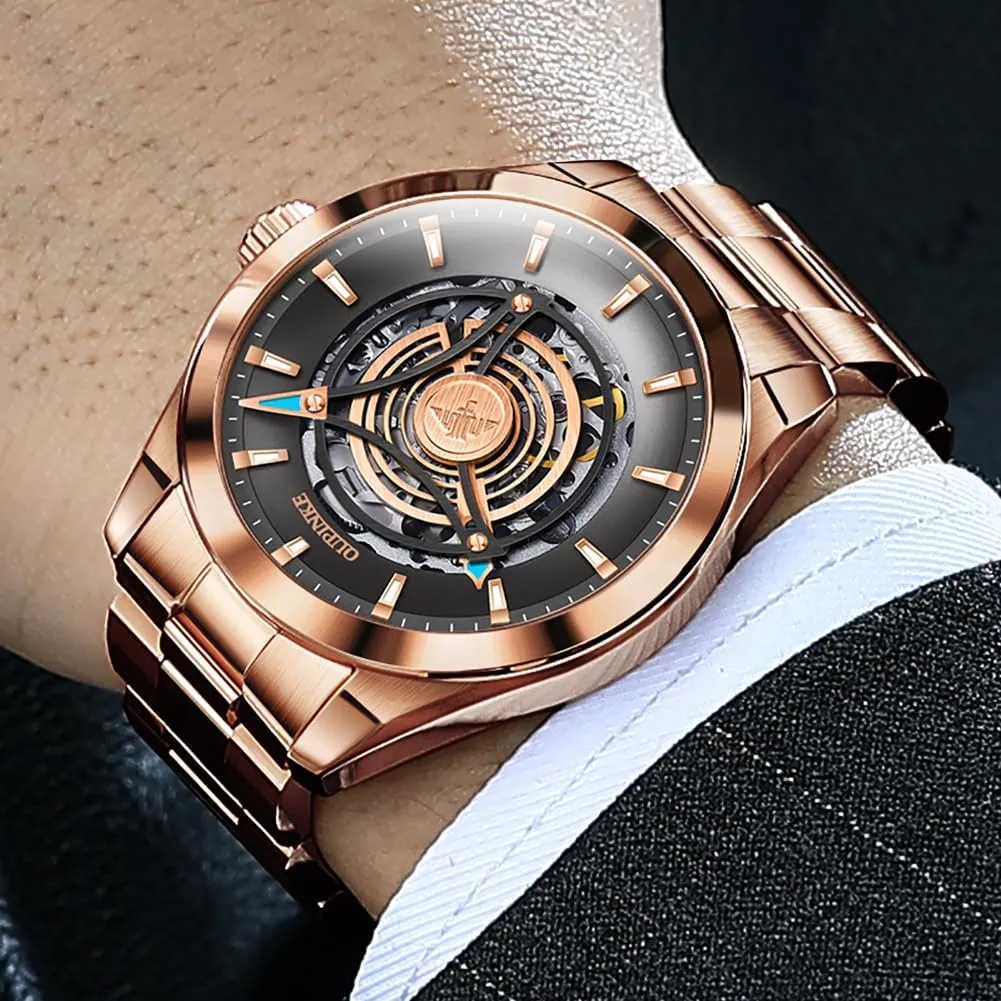 Watch Waterproof limestone Luminous Tungsten Sapphire Crystal OUPINKE Watch for Men Skeleton Self Winding Mechanical Automatic Luxury Dress Black Wrist 