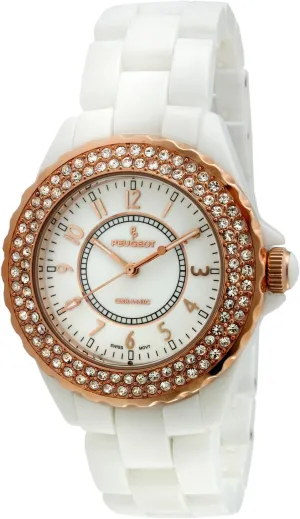 Watch - White Case and Bracelet, Analog Display Peugeot hydrothermal core Women's Swiss Ceramic 