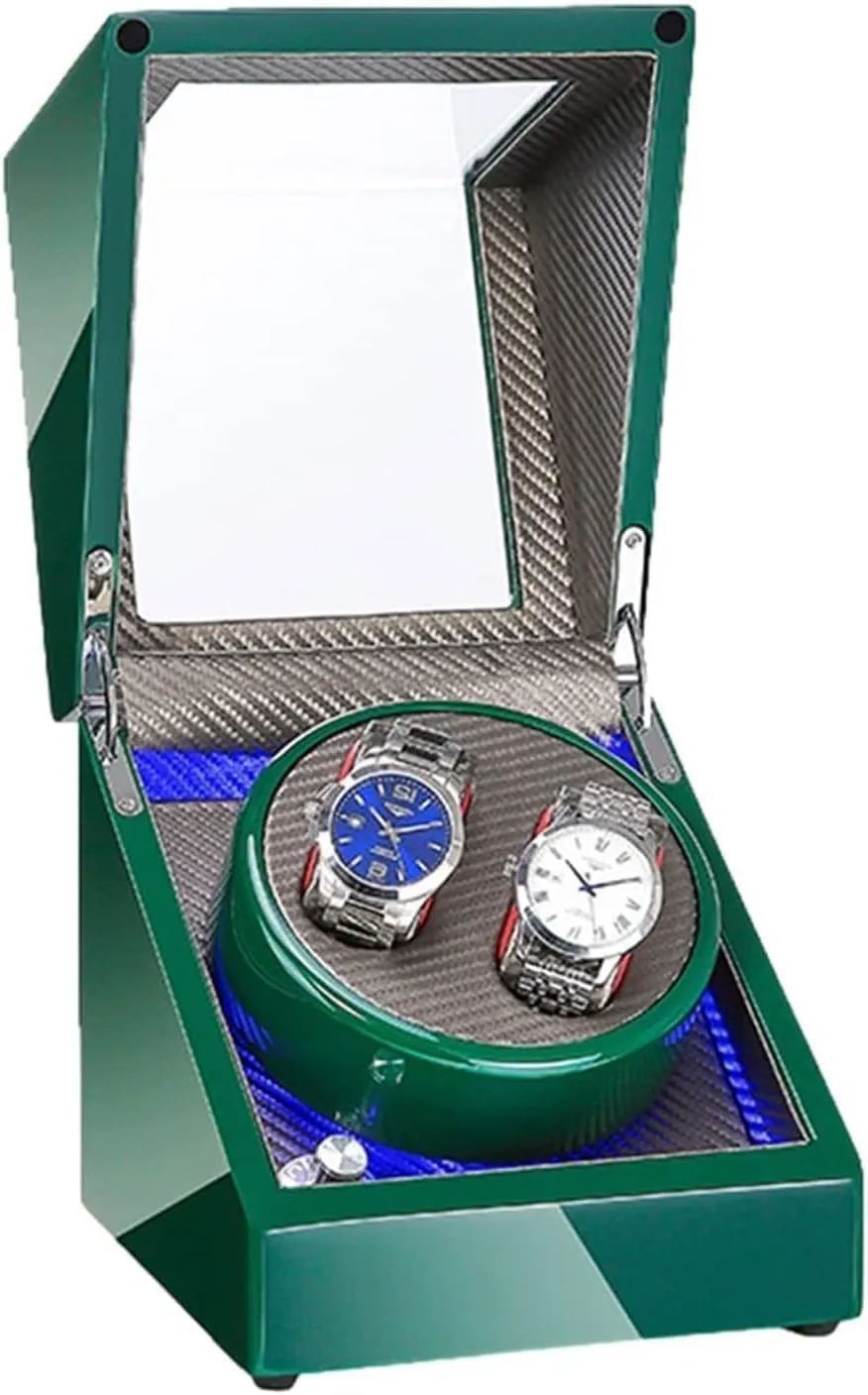 Watch Winder Case, Wooden Shell with LED Light, Dual Power, Ultra-Quiet Motor, gouache 4 Rotation Modes, Ideal for Men & Women Automatic 
