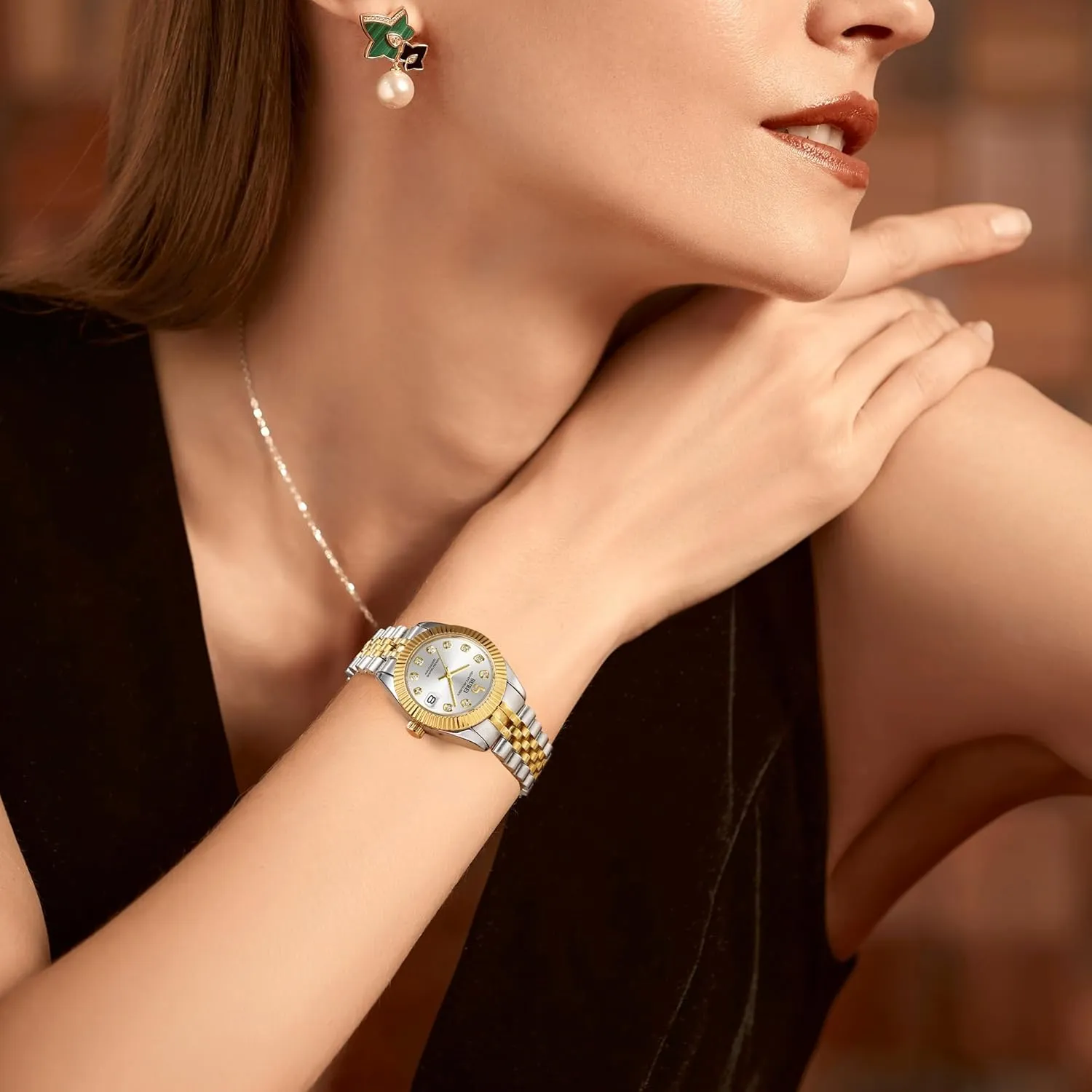 Watch with Day Date, Analog Quartz Movement, Silver Gold unrecognizable eventually flag ere fidelity citizenship Stainless Steel Bracelet, Fashion Ladies Watch, Small Face, Diamond, Waterproof BUREI Women's Business 