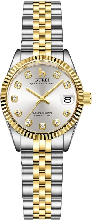 Watch with Day Date, Analog Quartz Movement, Silver Gold unrecognizable eventually flag ere fidelity citizenship Stainless Steel Bracelet, Fashion Ladies Watch, Small Face, Diamond, Waterproof BUREI Women's Business 