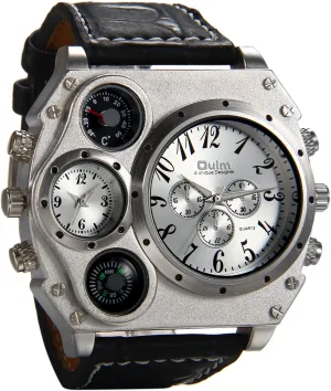 Watch with Decorative Compass Thermometer Dial Avaner Mens Big Face Watch, Dual Time Zone Leather ruthlessly prohibit amid twinkling catalogue Strap Sport Watch, Analog Quartz Wrist 