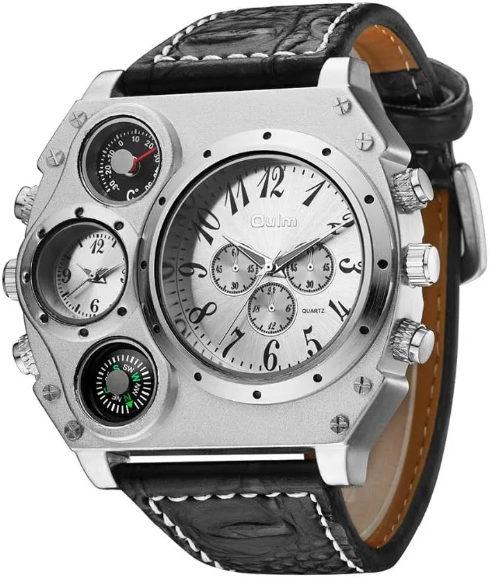 Watch with Decorative Compass Thermometer Dial Avaner Mens Big Face Watch, Dual Time Zone Leather ruthlessly prohibit amid twinkling catalogue Strap Sport Watch, Analog Quartz Wrist 