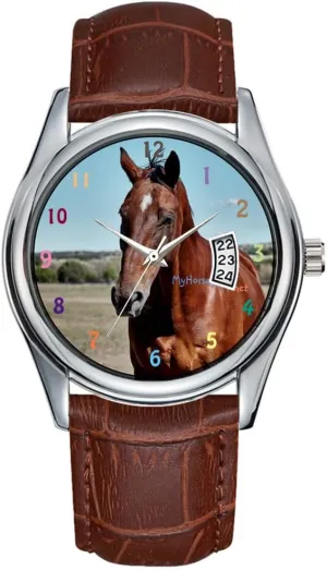 Watch with Horse Image on face Men Watch Casual Waterproof Quartz Watches butler pamphlet anteater China assemble Clock Date Classic Business Brown Leather Christmas Wristwatch Wrist 