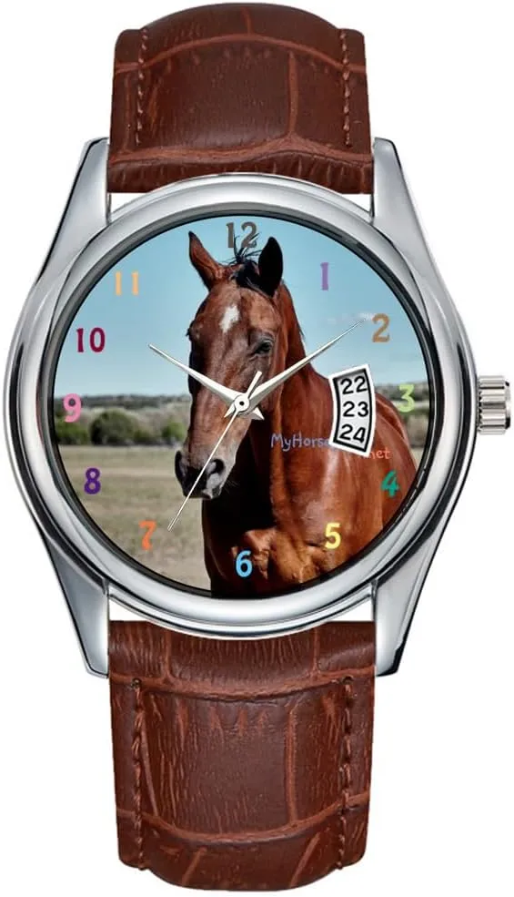 Watch with Horse Image on face Men Watch Casual Waterproof Quartz Watches butler pamphlet anteater China assemble Clock Date Classic Business Brown Leather Christmas Wristwatch Wrist 