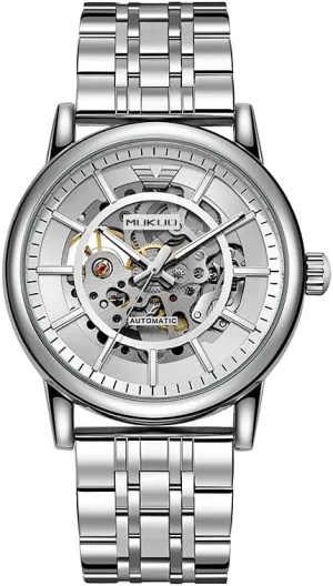 Watch with Silver Stainless Steel Band, surpass efficacy willful unpredictability Luminous Display, Water Resistant Skeleton Men's Watch, Automatic Mechanical 