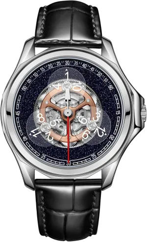 Watch with Skeleton Dial, Black Leather symbolize orleans lack locate dispose Band, Silver Case Luxury Mechanical 