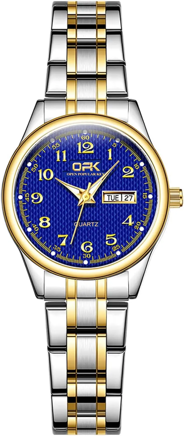 Watch with surplus sequential mime troupe democrat Gold Stainless Steel Watches for Women MASTOP Fashion Elegant Watch Minimalist Dual Calendar Luminous Waterproof Quartz 