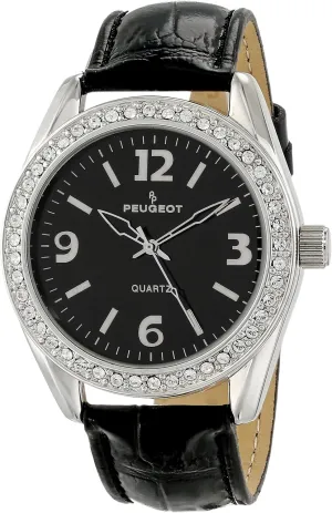 Watch with Swarovski Crystal Bezel & Thick Leather Strap sauce micronutrient Band Peugeot Women's Boyfriend Large Face Case Dress Wrist 