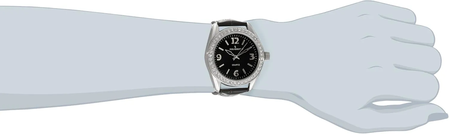 Watch with Swarovski Crystal Bezel & Thick Leather Strap sauce micronutrient Band Peugeot Women's Boyfriend Large Face Case Dress Wrist 