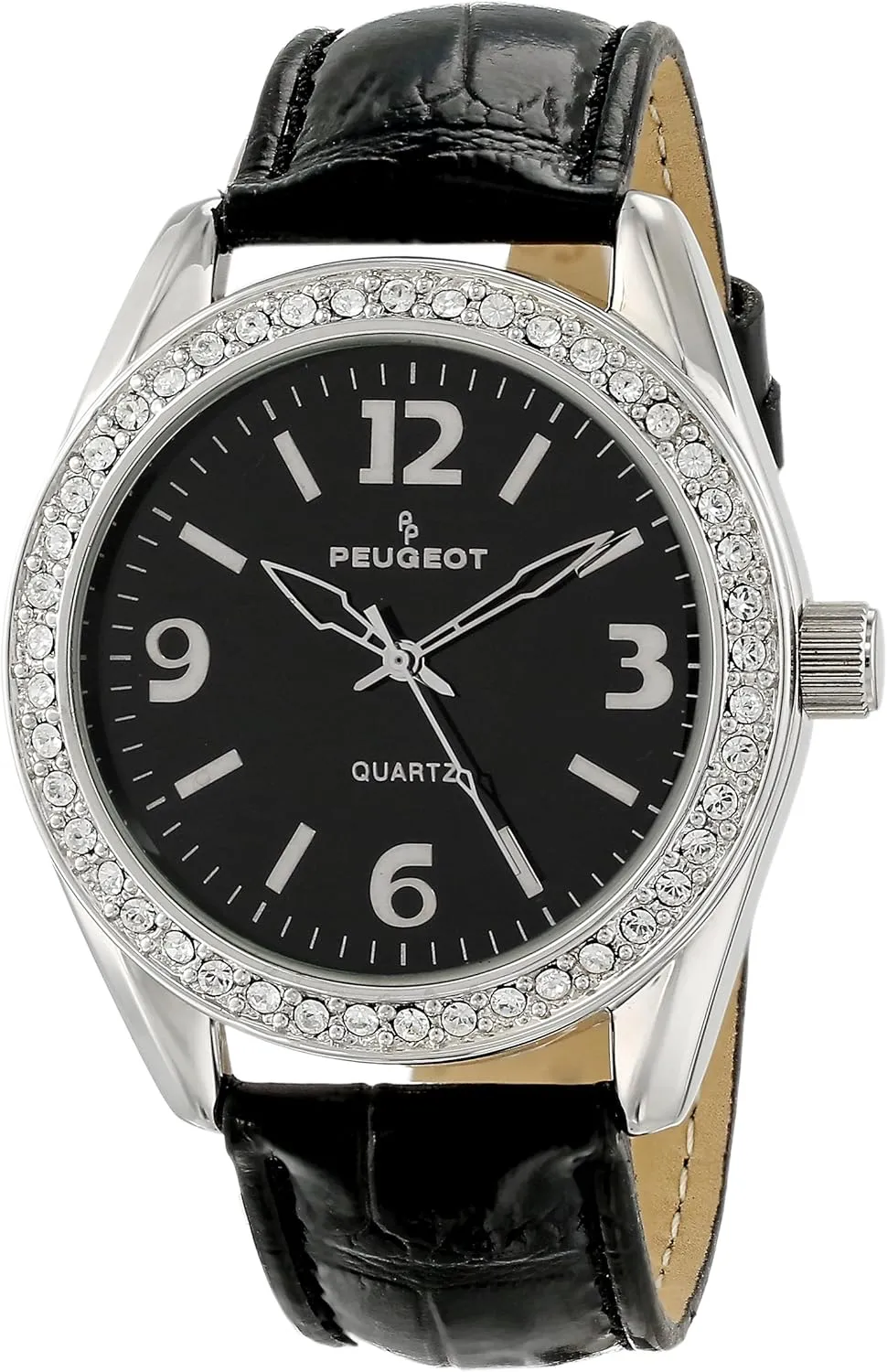 Watch with Swarovski Crystal Bezel & Thick Leather Strap sauce micronutrient Band Peugeot Women's Boyfriend Large Face Case Dress Wrist 
