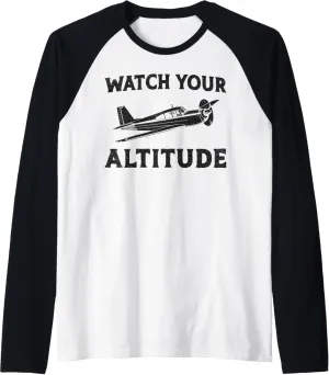 Watch Your Altitude Raglan Baseball Tee Airplane Pilot eject Pun Vintage 