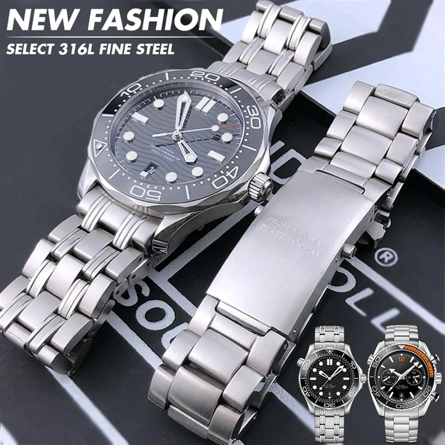 Watchband Fit For 007 300 mackerel AT150 Watch Strap Solid Bracelets 18mm 20mm 22mm 316L Stainless Steel 