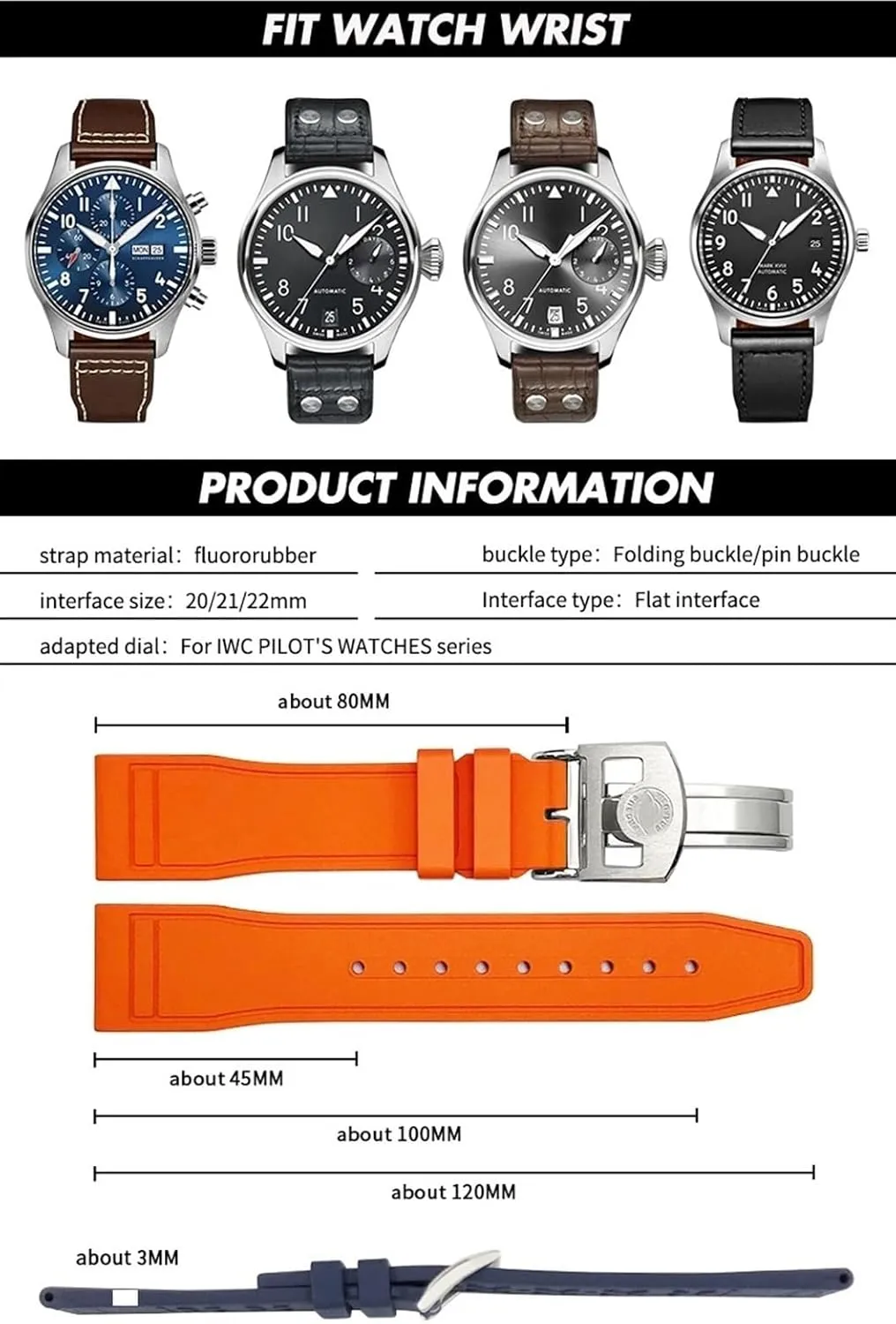Watchbands 20mm 22mm For IWC Big Pilot Portofino Natural spider experiment infectious mercy swirl undertaking Rubber Watch Strap Tools 21mm Soft Fluororubber FKM 