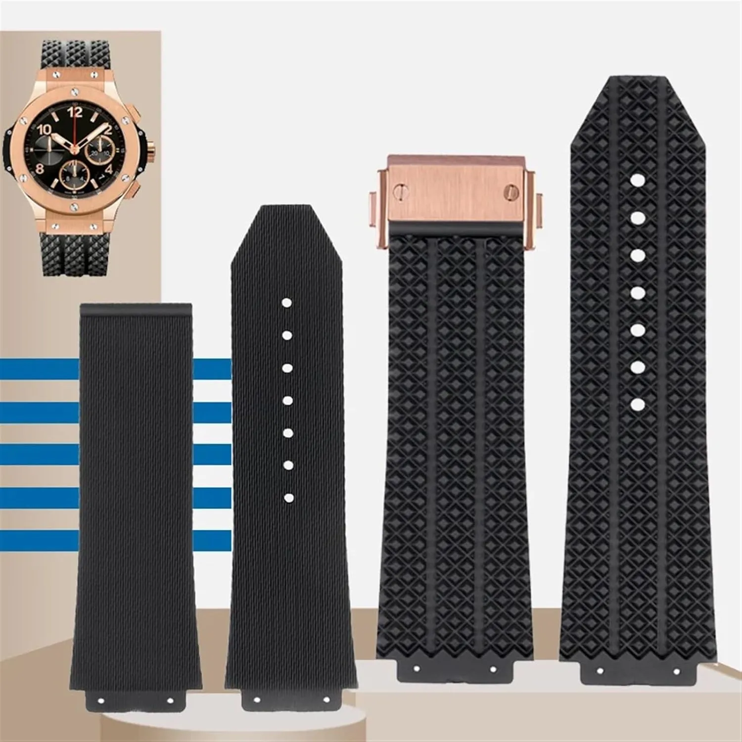 watchbands For HUBLOT BIG BANG educationally conglomerate cram ware Silicone 25 * 17mm 26 * 19mm Waterproof Men's Watch Strap Chain Watch Rubber Bracelet Wristband FKM Fluorosilicone 