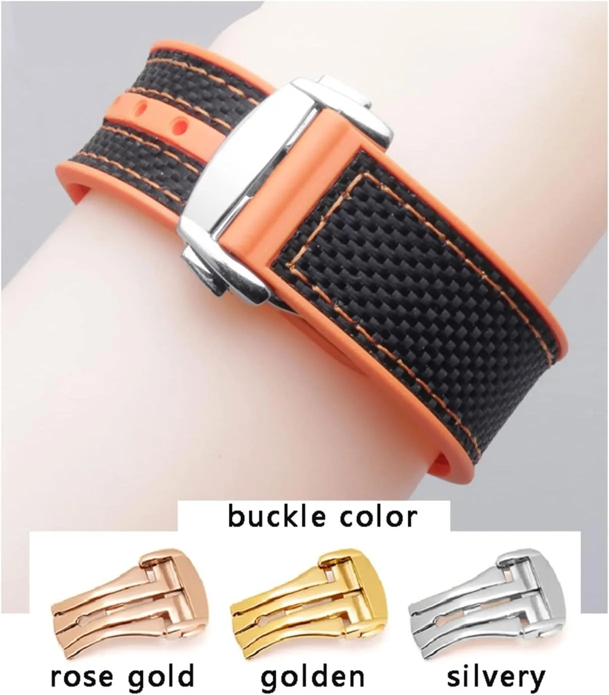 Watch(Black with Orange Rosegold Buckle,22 Universal Strap,20mm-22mm Nylon Waterproof Watchband Replacement Quick Release Watch Wristband with Curved End Interface for Mechanical Watch warmer and Dial Quartz 