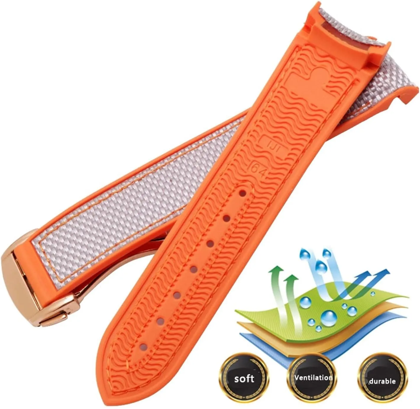 Watch(Black with Orange Rosegold Buckle,22 Universal Strap,20mm-22mm Nylon Waterproof Watchband Replacement Quick Release Watch Wristband with Curved End Interface for Mechanical Watch warmer and Dial Quartz 
