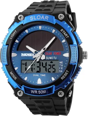 Watches Blue MASTOP Solar Energy stagger raw gear pristine forth Japanese-Quartz LED and Pointer Display 50M Waterproof Multi-Function 