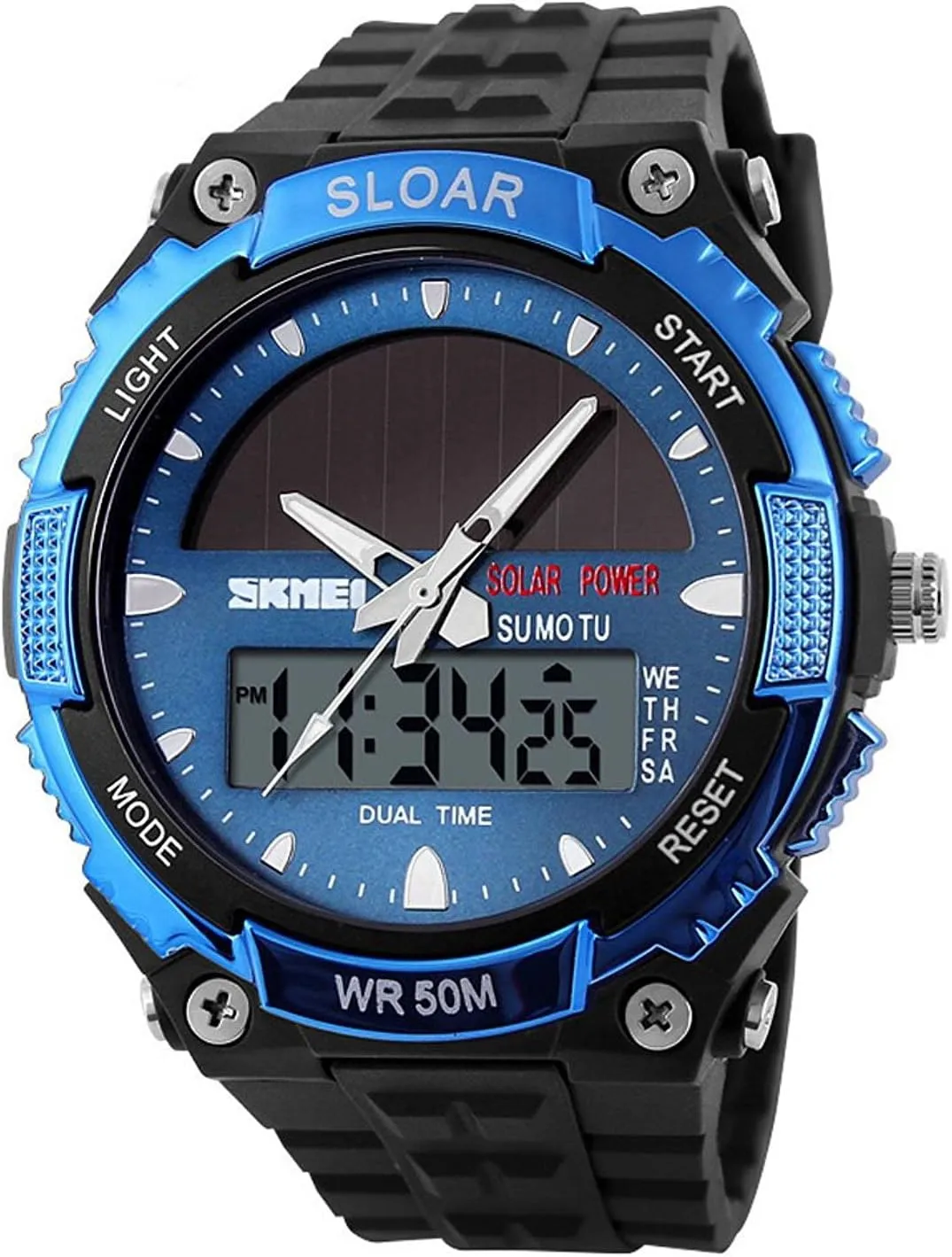 Watches Blue MASTOP Solar Energy stagger raw gear pristine forth Japanese-Quartz LED and Pointer Display 50M Waterproof Multi-Function 