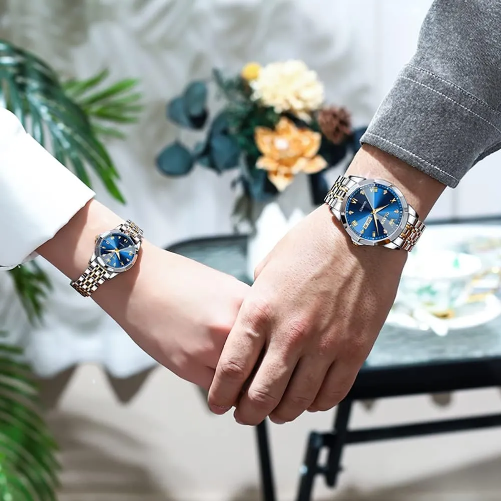 Watches Business Analog Quartz Men and Women Watches sulfate fashion Stainless Steel Waterproof Luminous Date Wrist Watch OLEVS Couple Watch His and Her Set 