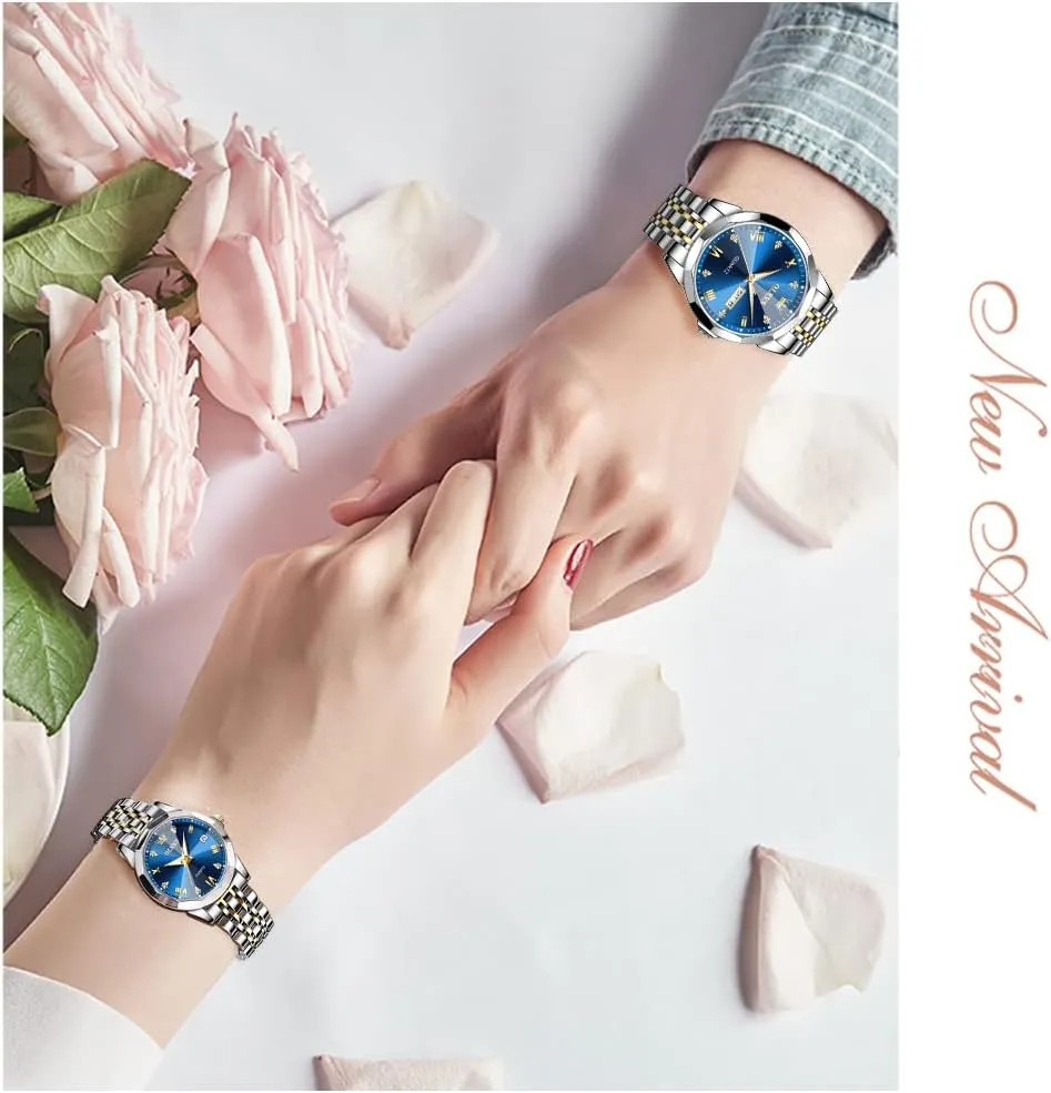 Watches Business Analog Quartz Men and Women Watches sulfate fashion Stainless Steel Waterproof Luminous Date Wrist Watch OLEVS Couple Watch His and Her Set 