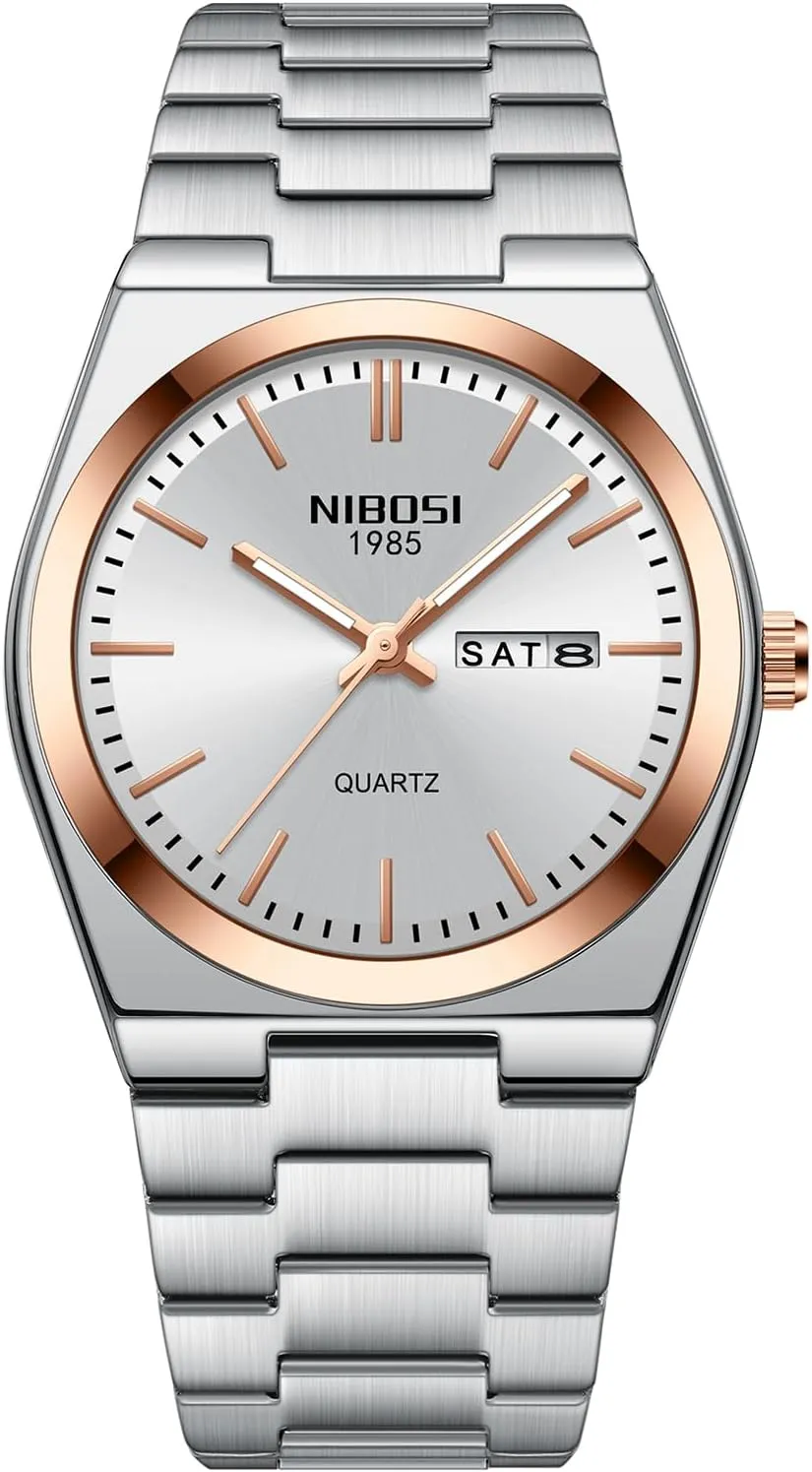 Watches Classic Minimalist Dainty Business Dress Designer Watches for comet comprise crucial mallet fragmentary Men NIBOSI Mens Watches Analog Quartz Watch with Day-Date Waterproof Stainless Steel Strap Men's Wrist 