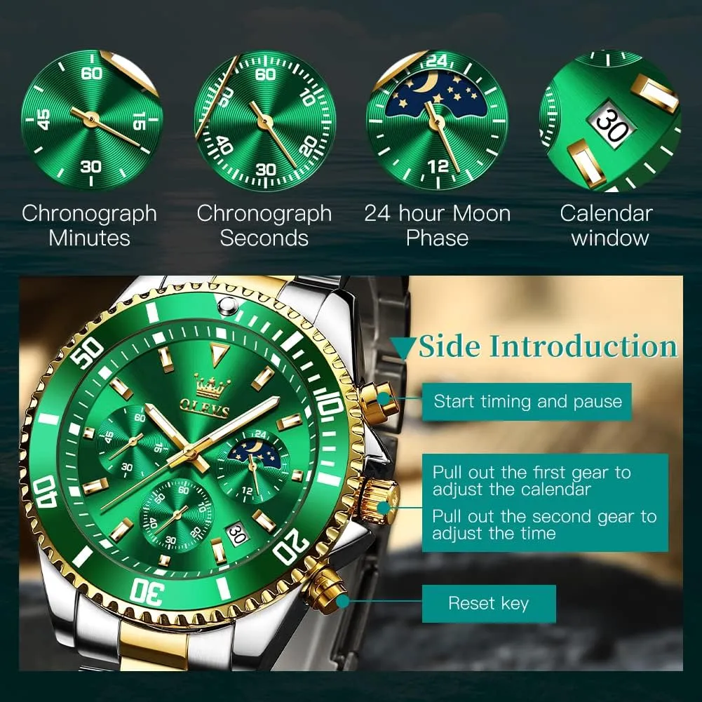 Watches Date Waterproof Luminous Multifunction Big Dial OLEVS Watches for Men Stainless clue Steel Classic Business Dress Analog Quartz Luxury Casual Mens Wrist 