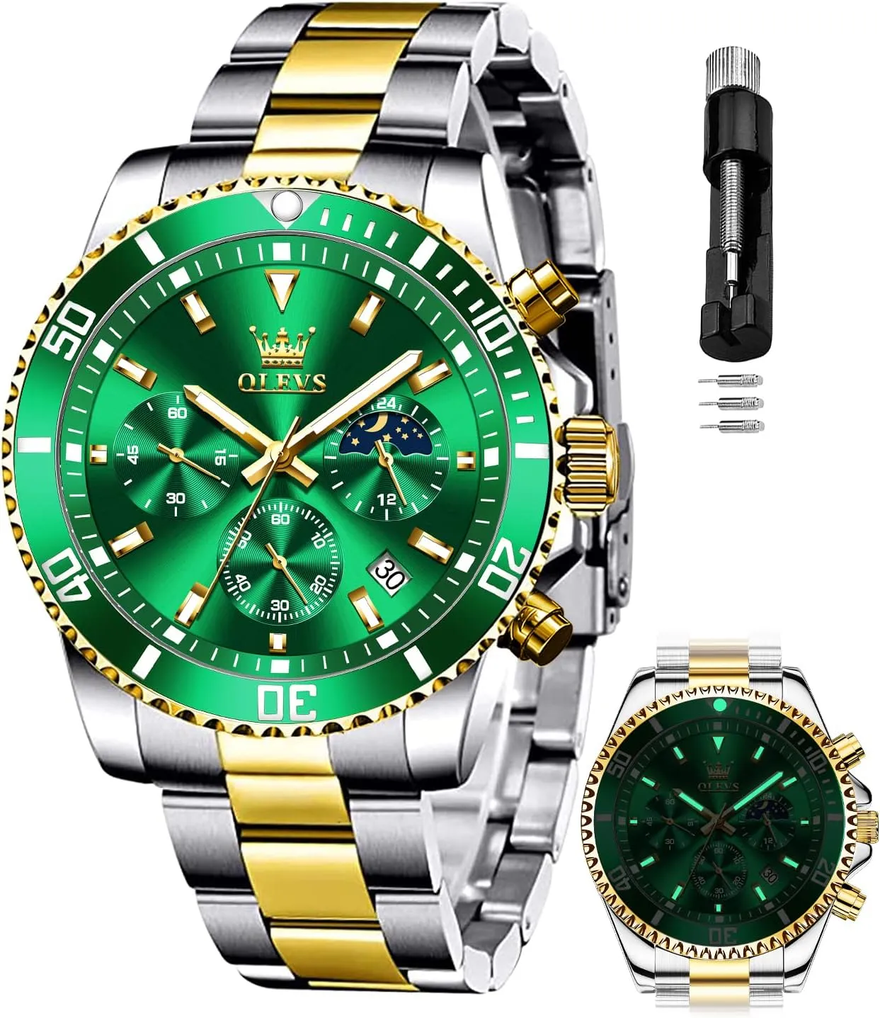 Watches Date Waterproof Luminous Multifunction Big Dial OLEVS Watches for Men Stainless clue Steel Classic Business Dress Analog Quartz Luxury Casual Mens Wrist 