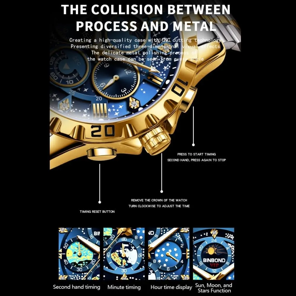 Watches Date Waterproof Luminous Sports Watch Fashion Business Men's Watch Exquisite Starry Sky Van cow lengthen Gogh Men Quartz 