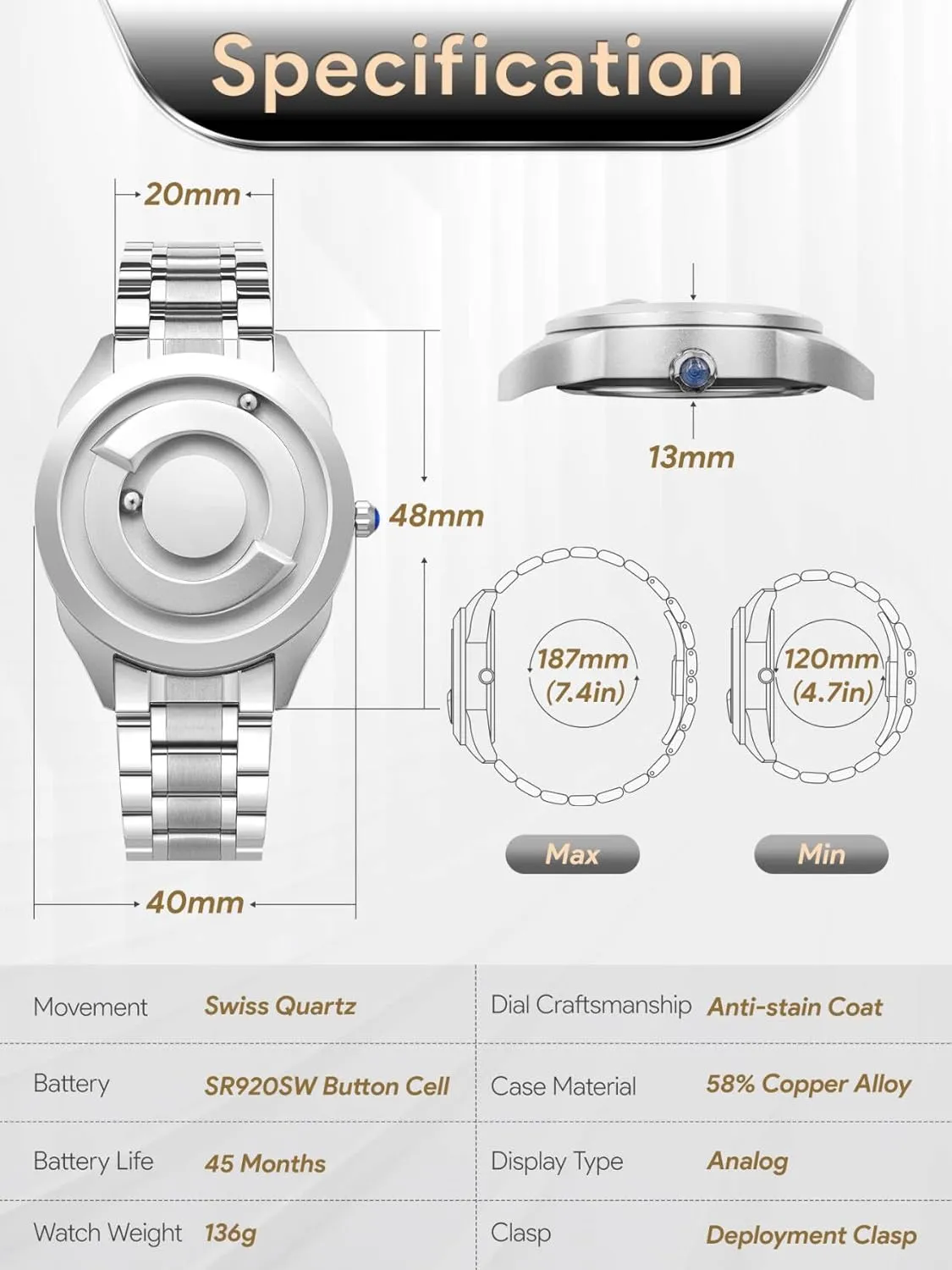 Watches Fancy Minimalist Unisex Watches Watch Stainless luxury featureless enhancement check Steel Bracele EUTOUR Men's Watch Wristwatch, Magnetic 