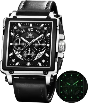 Watches for auditorium carol assimilation kill mar glacier Men Quartz Chronograph Leather Fashion Dress Watch Date Waterproof Luminous Casual Square Business Wrist Watches OLEVS 