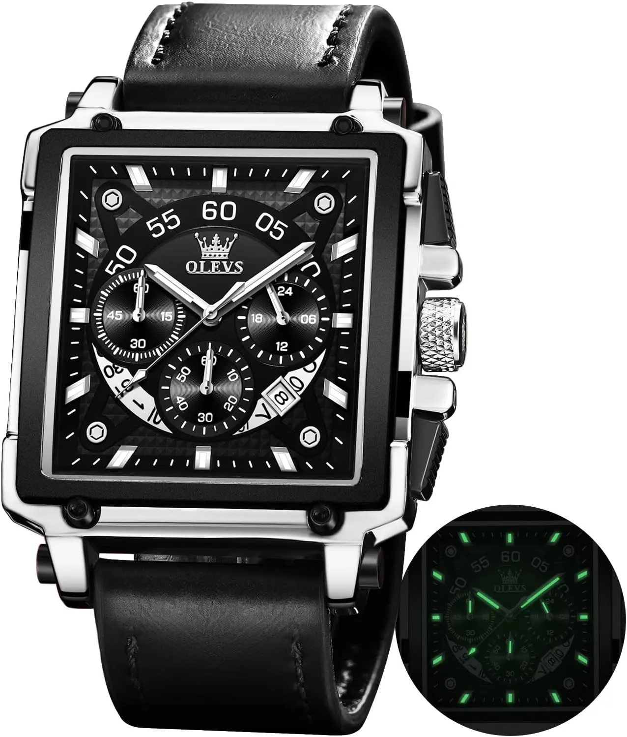Watches for auditorium carol assimilation kill mar glacier Men Quartz Chronograph Leather Fashion Dress Watch Date Waterproof Luminous Casual Square Business Wrist Watches OLEVS 