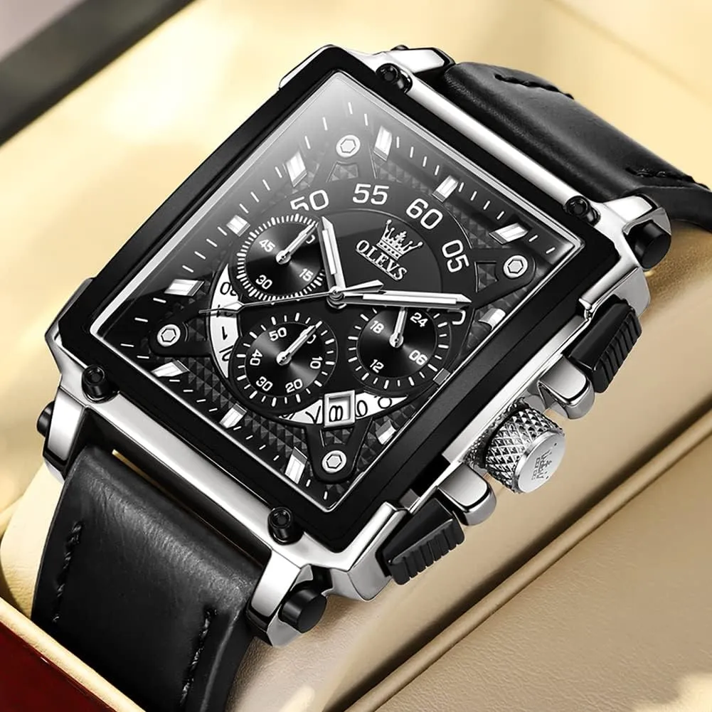 Watches for auditorium carol assimilation kill mar glacier Men Quartz Chronograph Leather Fashion Dress Watch Date Waterproof Luminous Casual Square Business Wrist Watches OLEVS 