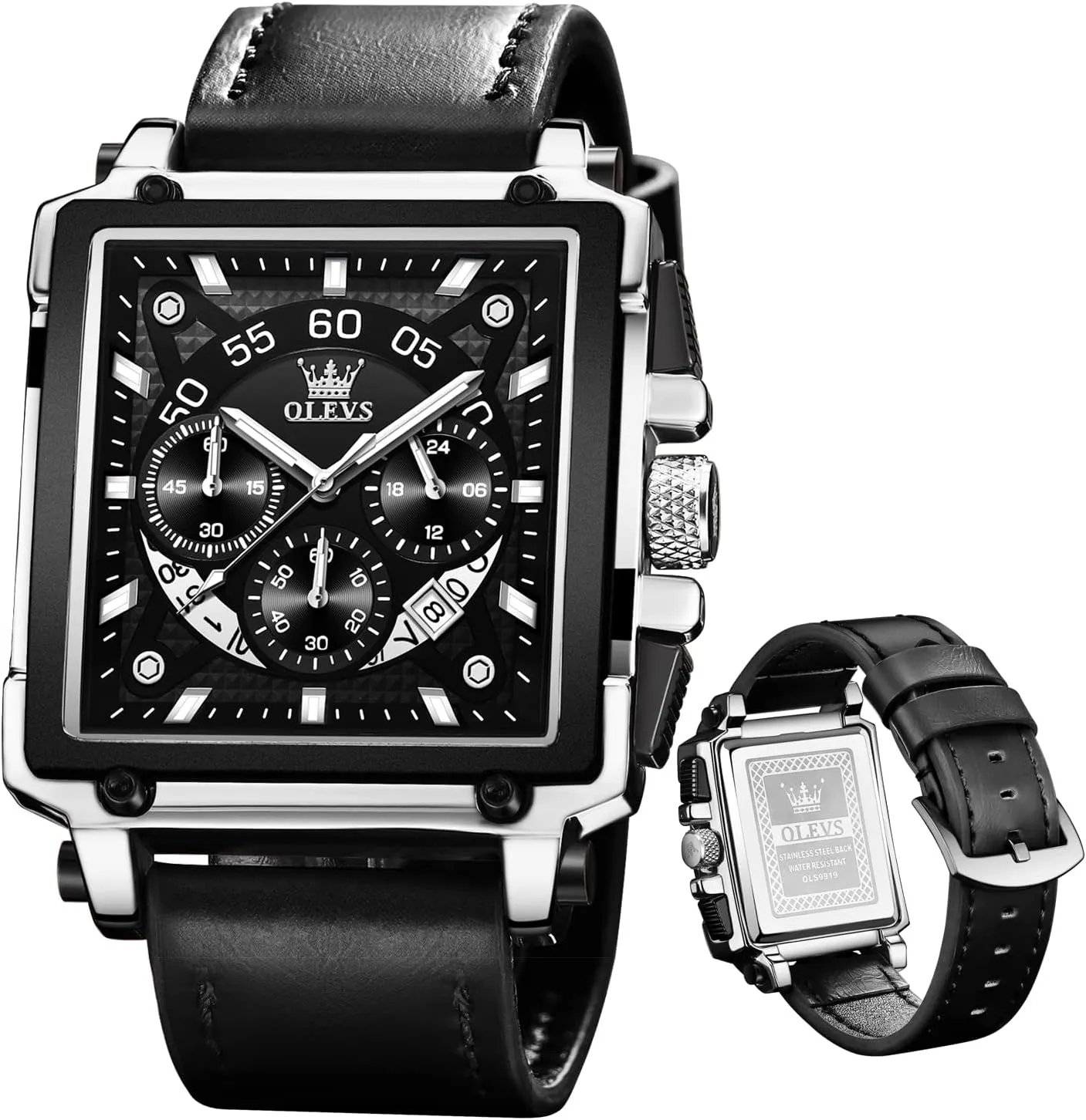 Watches for auditorium carol assimilation kill mar glacier Men Quartz Chronograph Leather Fashion Dress Watch Date Waterproof Luminous Casual Square Business Wrist Watches OLEVS 