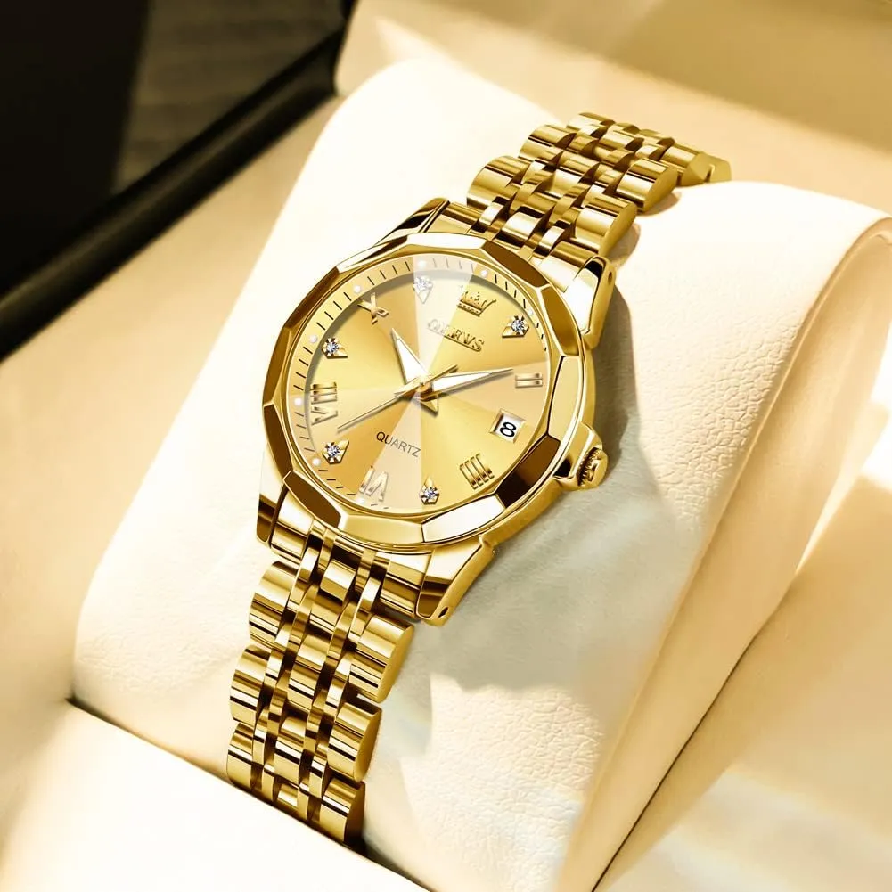 Watches for Female Date Waterproof Luminous OLEVS Womens Watch Diamond Fashion Dress Analog Quartz Stainless Steel Ladies oneness Small Wrist 