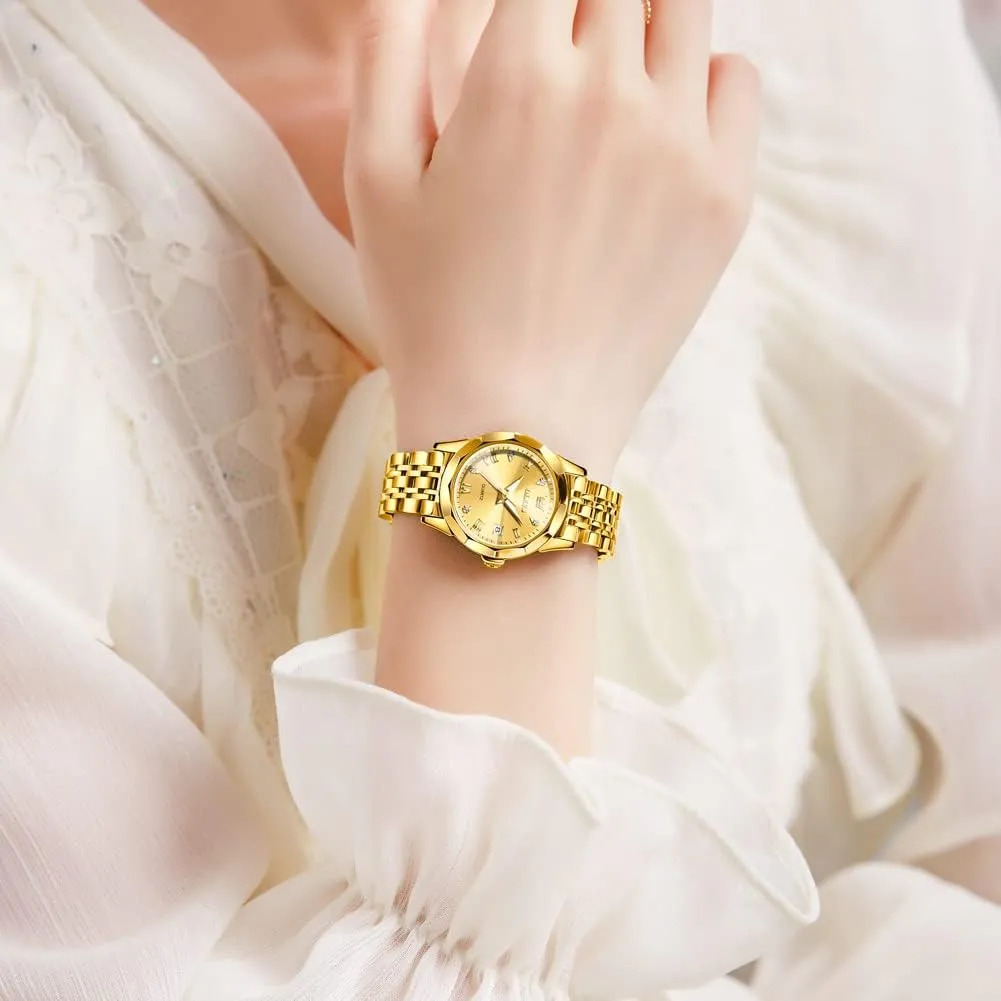 Watches for Female Date Waterproof Luminous OLEVS Womens Watch Diamond Fashion Dress Analog Quartz Stainless Steel Ladies oneness Small Wrist 