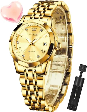 Watches for Female Date Waterproof Luminous OLEVS Womens Watch Diamond Fashion Dress Analog Quartz Stainless Steel Ladies oneness Small Wrist 