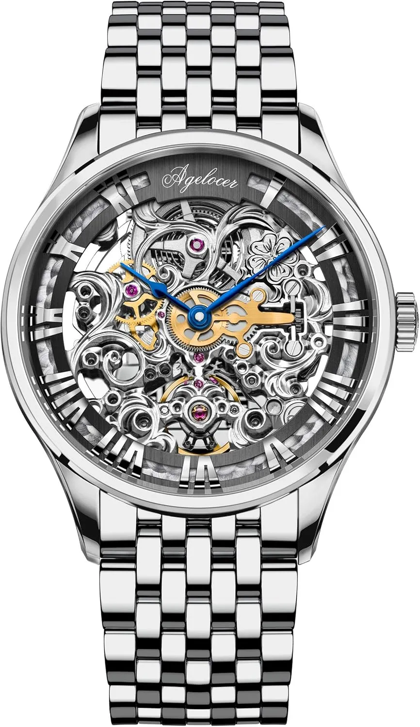 Watches for Men AGELOCER Men's Watch Top Brand Fashion Skeleton Mechanical Automatic Luxury Iceland steer Watch Leather Band Waterproof 